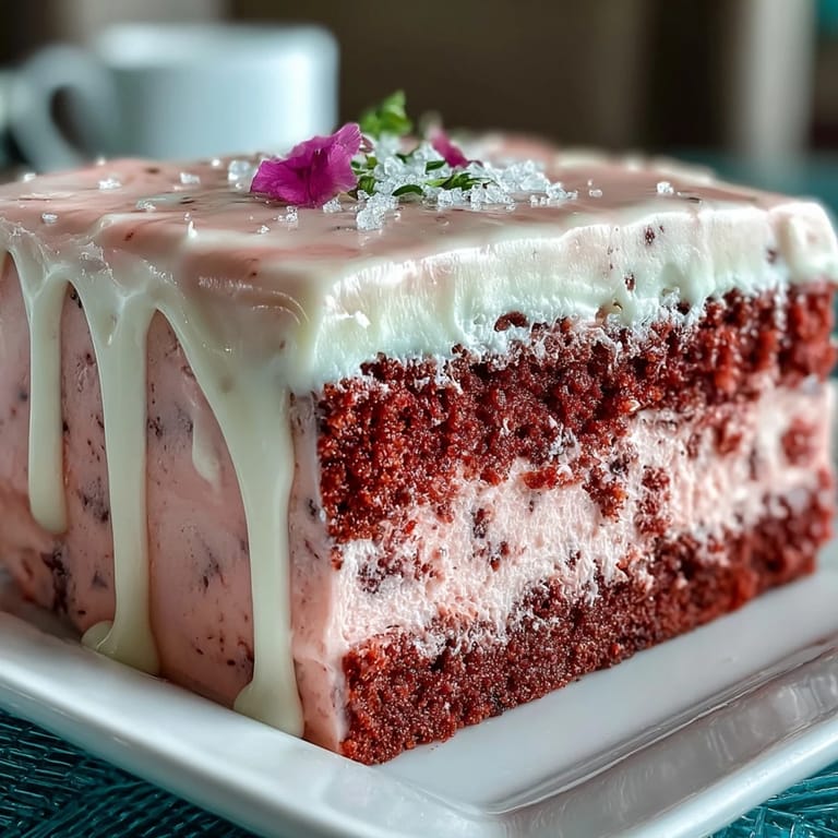 1. Ein zarter roséfarbener Samtkuchen mit cremiger Frischkäsecreme und goldener Glasur, perfekt für Hochzeitsfeiern und festliche Anlässe.