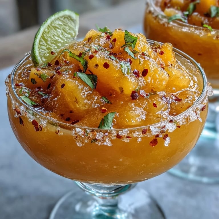 Genießen Sie diesen eisigen, scharfen Mango-Margarita-Slush ohne Alkohol.