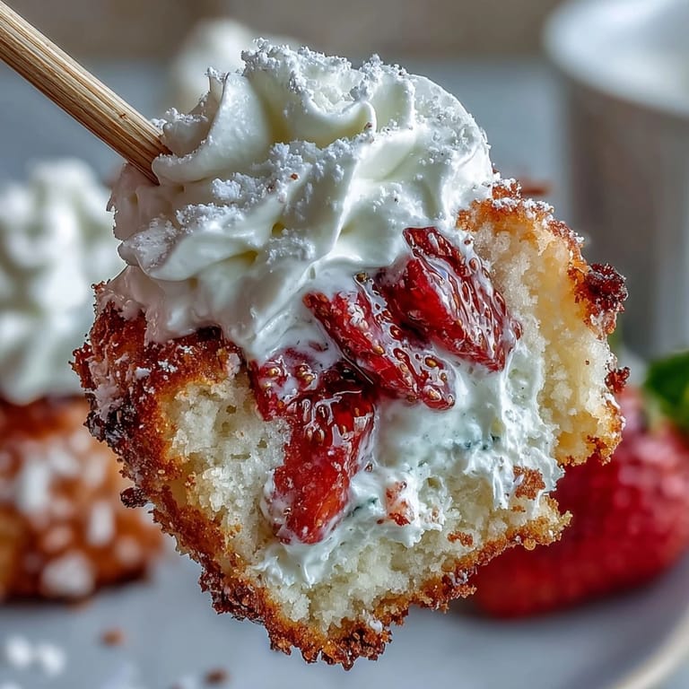 Leckere Mini-Erdbeer-Shortcake-Bisse, kunstvoll auf Spießen drapiert und zur Party servierbereit.