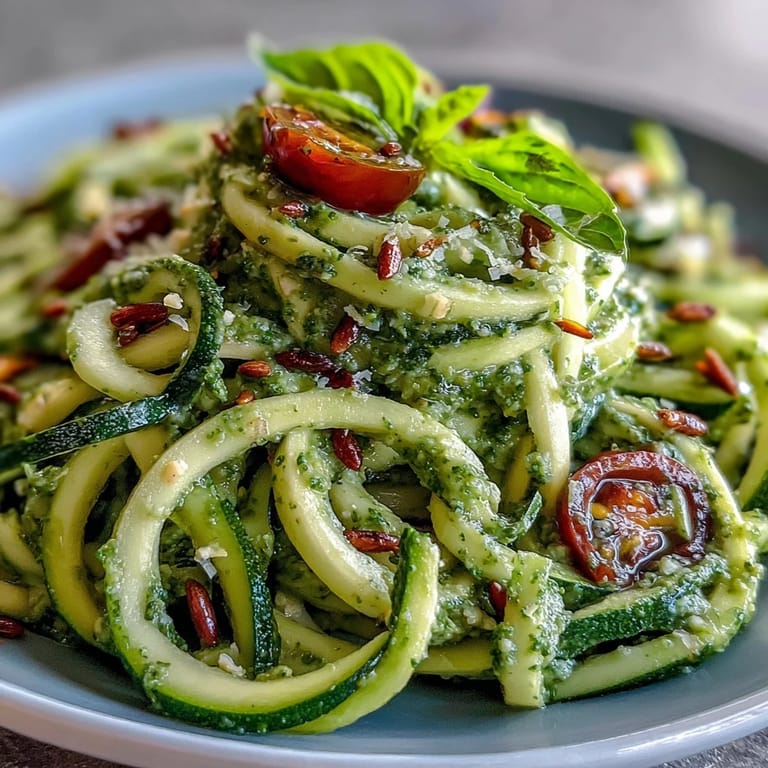 Healthy Zucchini Noodles with rich Avocado Pesto, a quick, satisfying low-carb meal.