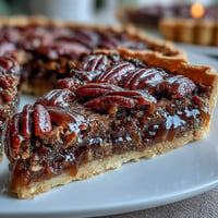 1. Eine reichhaltige Kentucky Derby Chocolate Bourbon Pecan Tarte mit knusprigen Pekannüssen und geschmolzener Schokolade in einer goldbraunen Kruste.  